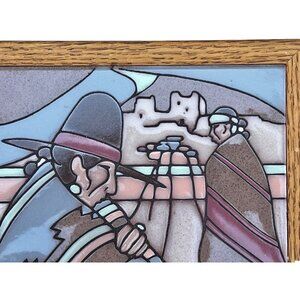 Southwest Style Ceramic Tile Trivet Wall Art By Teissedre 1988 Wood Frame 7 1/8"